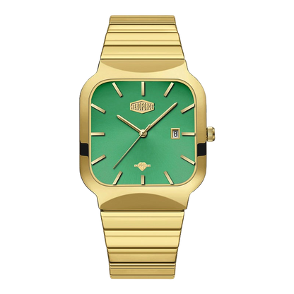 gold watch green dial