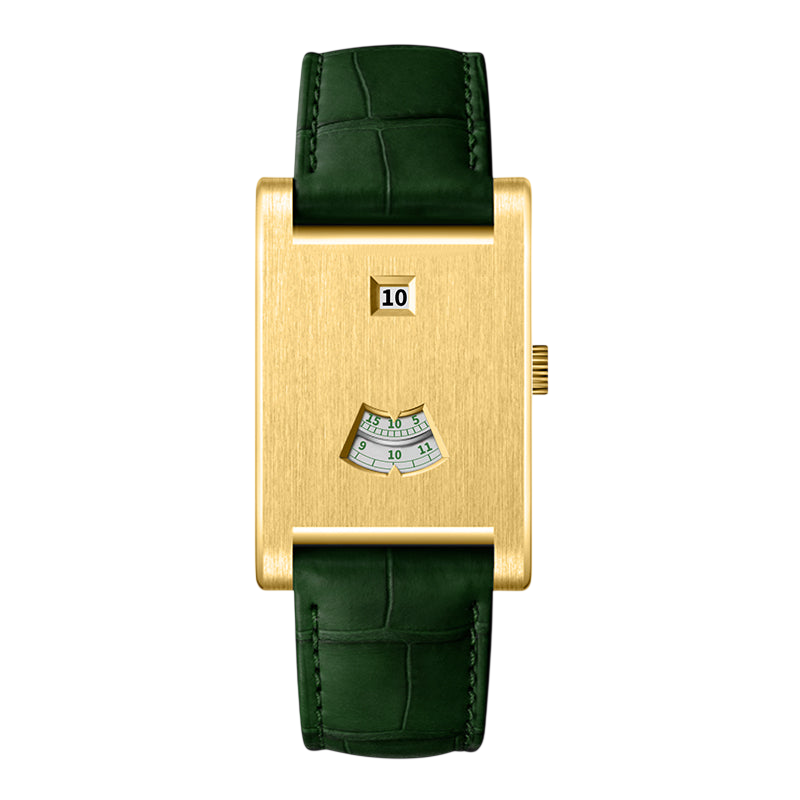 gold watch green strap