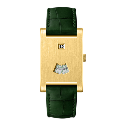 gold watch green strap