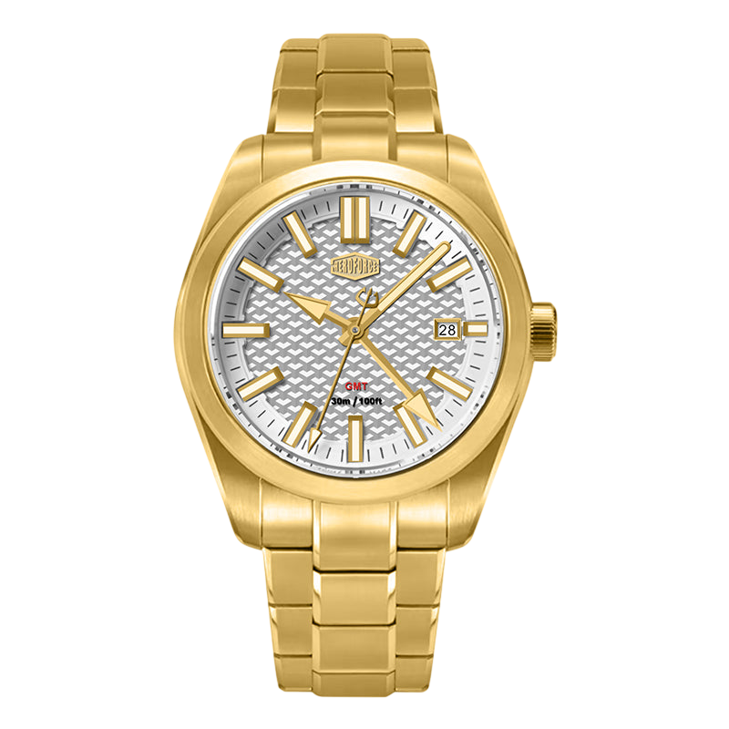 gold watch, white dial