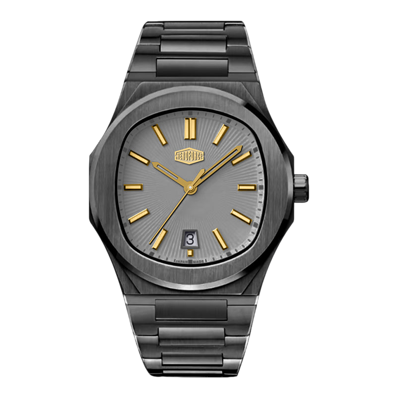 grey dial black watch