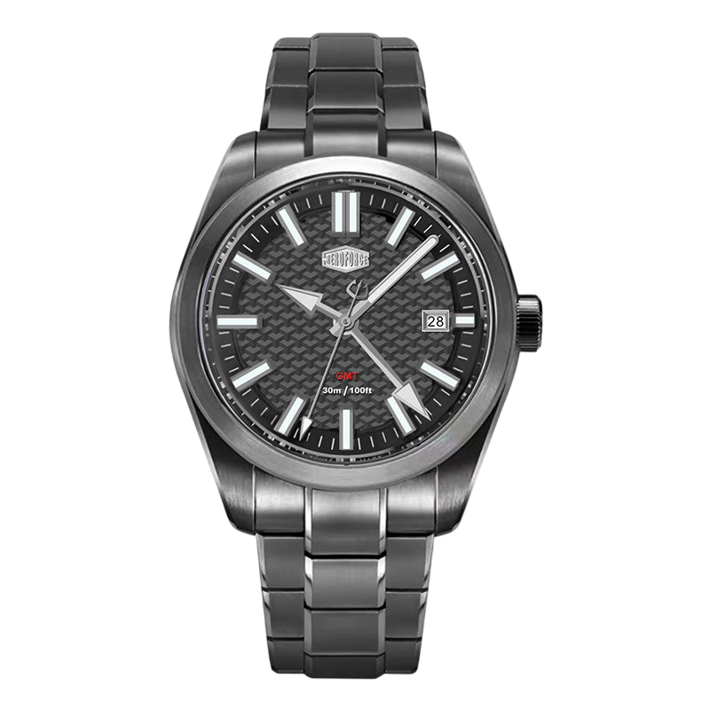 gunmetal watch, dark dial