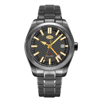 gunmetal watch, orange GMT