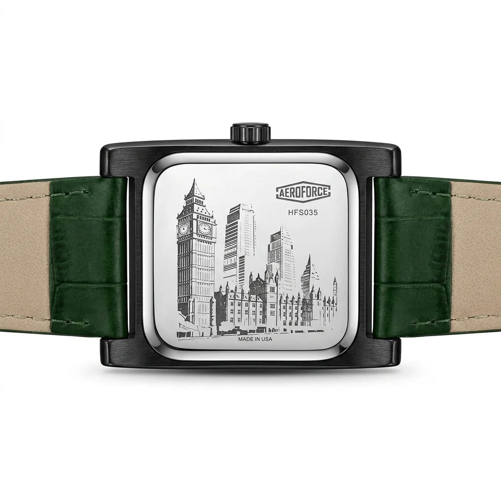 HeroForce 5035P Jump-Hour - engraved case back, symmetrical strap, studio luxury