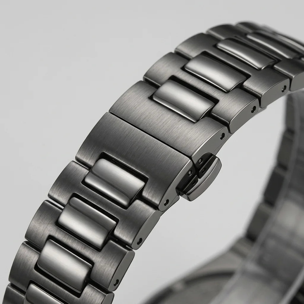HeroForce 5041 Men's Watc - leather strap, metal buckle, macro detail
