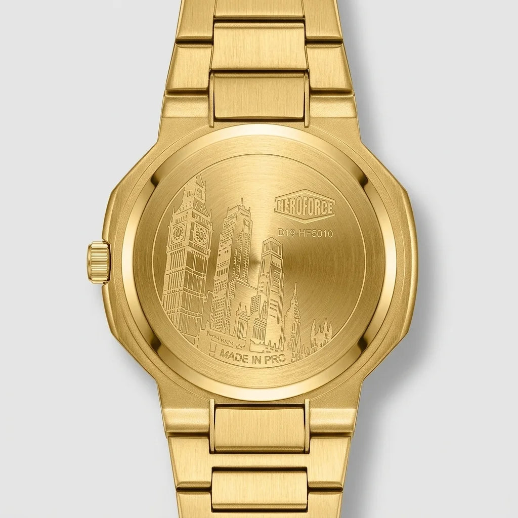 HeroForce 5042A Skeleton - engraved caseback, metal bracelet, rear view