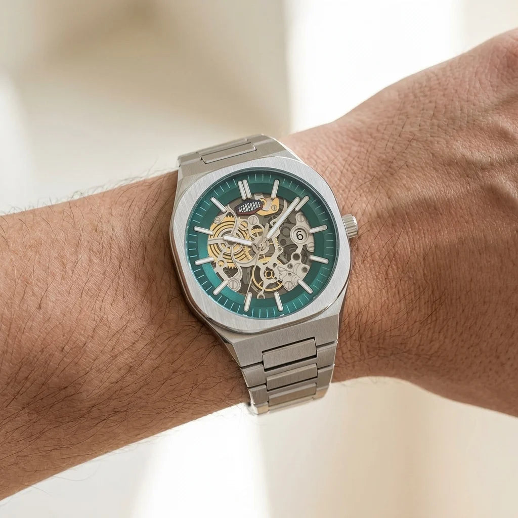HeroForce 5042A Skeleton - men's luxury, open-worked dial, on wrist