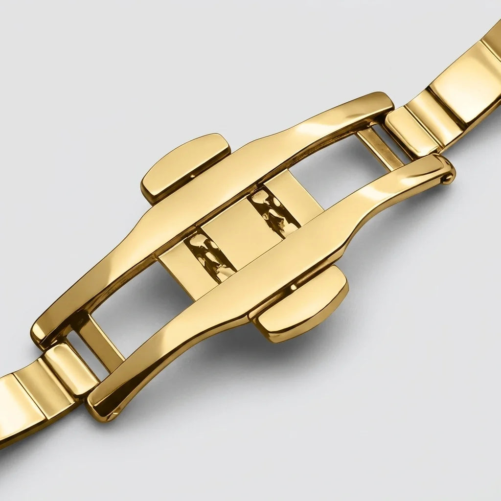 HeroForce 5055GL Luxury W - black leather strap, silver pin buckle, macro close-up