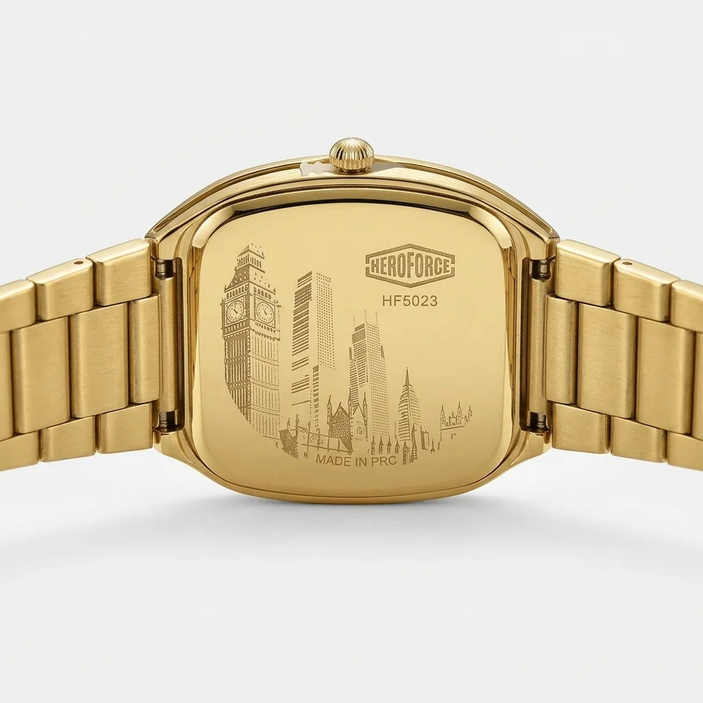 HeroForce 5055GL Luxury W - watch case back, legible engravings, metal bracelet