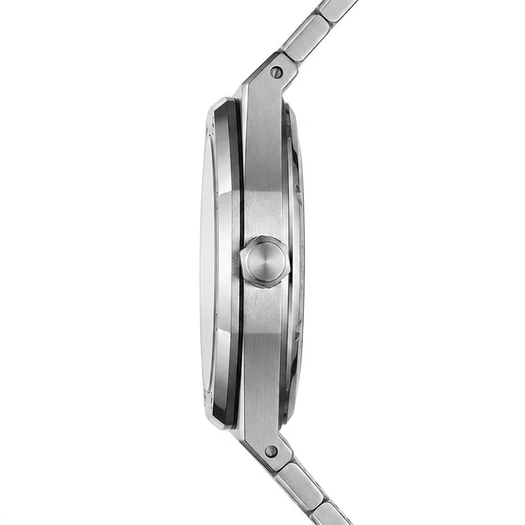 Heroforce 5070B Octagonal - luxury side profile, polished metal, studio macro