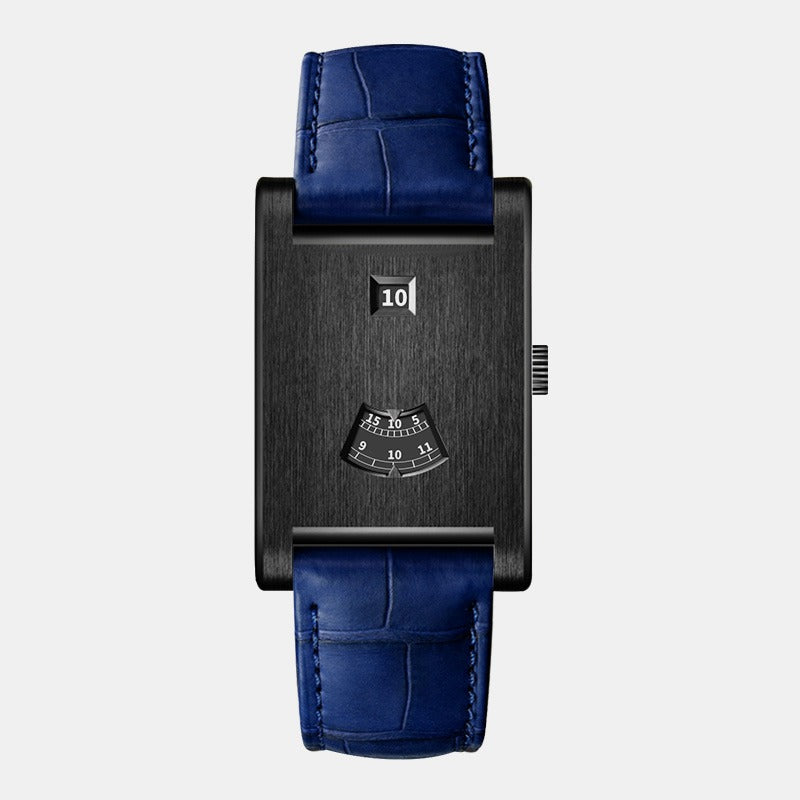 HeroForce 5035P – Jump-Hour Rectangle Watch with Embossed Leather Strap