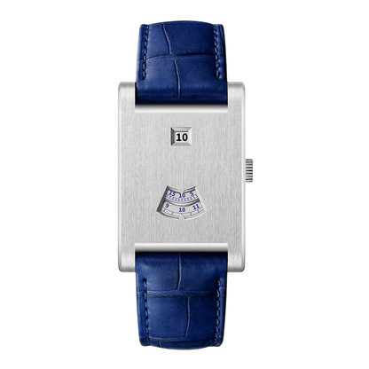 silver case blue strap