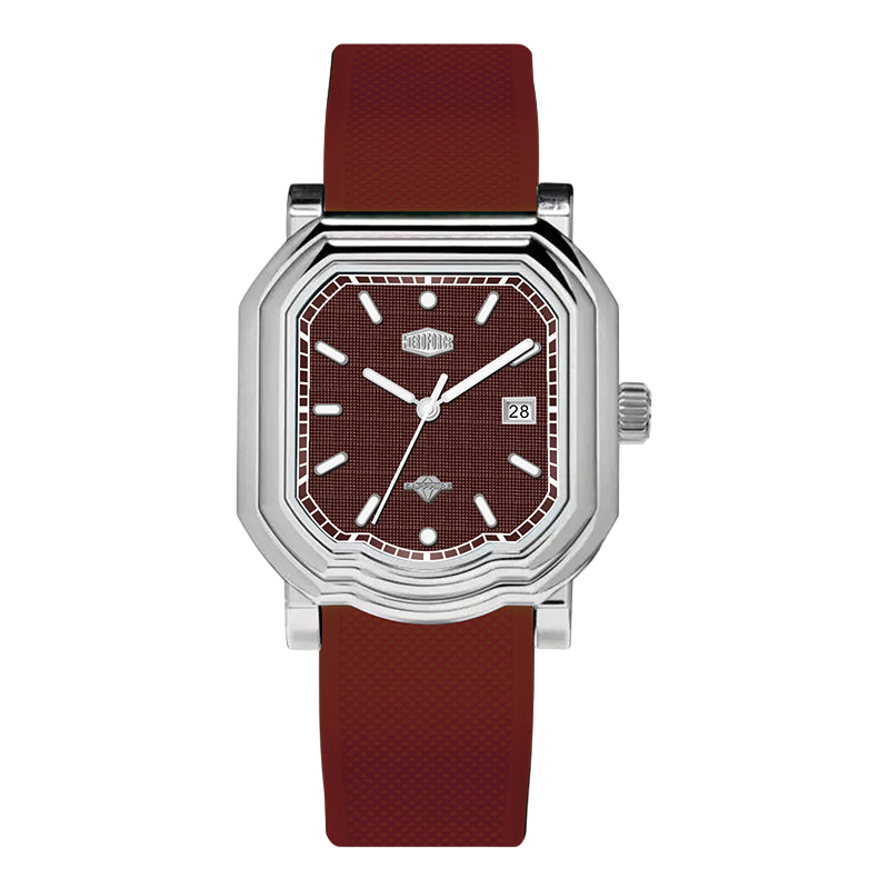 silver case brown dial