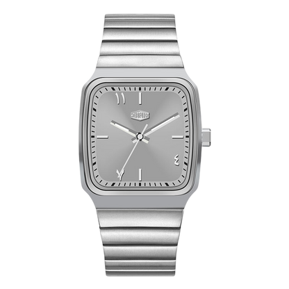 silver dial steel watch