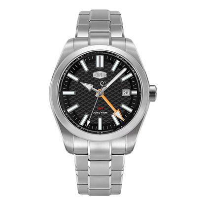silver watch black dial