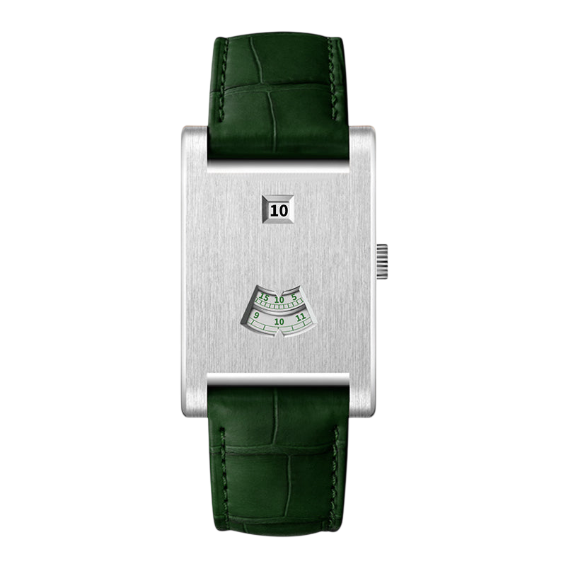 silver watch green strap